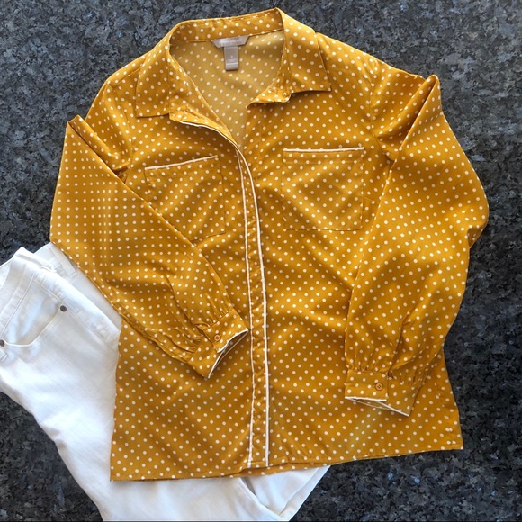 HP🎉BANANA REPUBLIC Factory Mustard Polka Dot Top - Picture 2 of 7